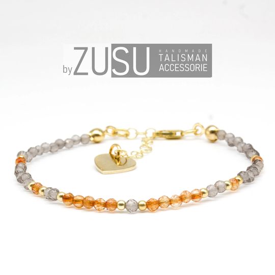 Dainty Citrine & Smoky Quartz Womens Bracelet, Fidget Women, Ankle Anxiety Gift For Her, Birthstone