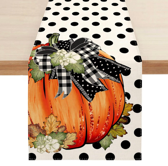 Farmhouse Fall Pumpkin Table Runner Autumn Thanksgiving Polka Dot Runners For Kitchen Dining Harvest Party Holiday Seasonal