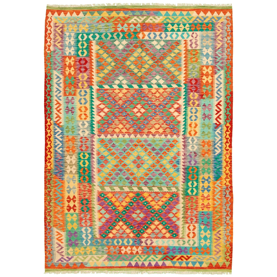 ECARPETGALLERY Flat-weave Bold and Colorful Multi Color Wool Kilim - 6'8 x 9'10