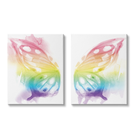 Stupell Industries Rainbow Butterfly Wings Playful Insect Pattern, 2pc Multi Piece Canvas Wall Art Set - Multi-Color