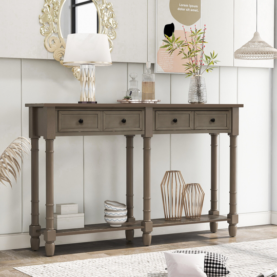 Console Table Sofa Table with Drawers and Bottom Shelf for Living Room