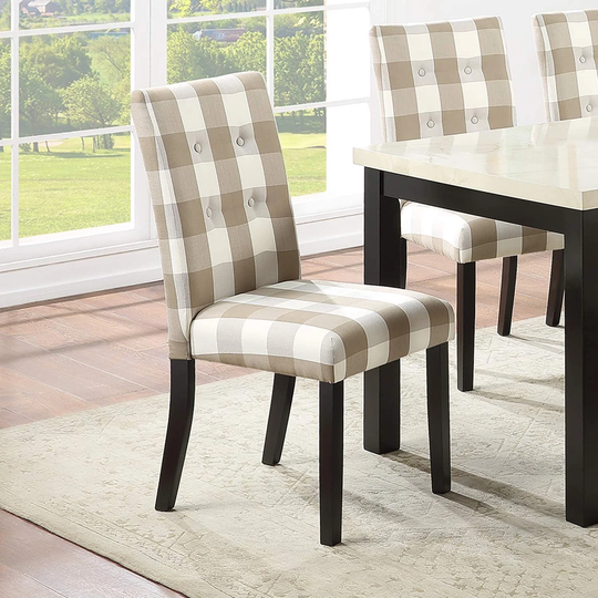 Dining Room Chairs Beige Finish Polyfiber Tufted Set of 2 Side Chairs