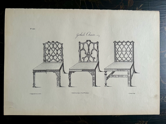 Bookplate Of Antique Chippendale Chair Designs For Gothic Chairs, From "Gentleman & Cabinet Makers Director By Thomas Chippendale, " 1938