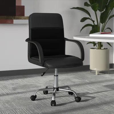Kenley Mid-Back Black Leather Soft and Mesh Swivel Task Office Chair