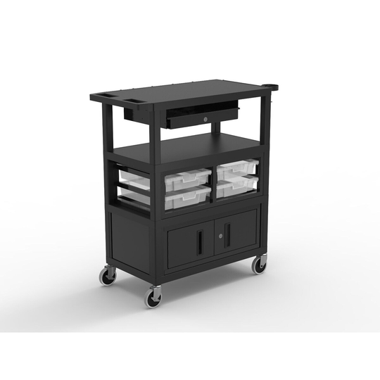 32" x 18" Deluxe Teacher Cart with Locking Cabinet, Storage Bins, Keyboard Tray, Pocket Chart Hooks, and Cup Holder - N/A
