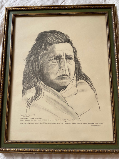 Depiction Of A Young Nez Perce Chief Joseph Wallowa Region Oregon Original Pencil Drawing By J. Lucas 1977