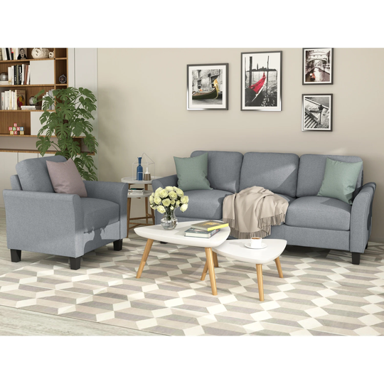 Living Room Upholstery Sofa Set, 3-Seat Sofa and Single Sofa with Sturdy Frame and Inner Cushion Spring Reinforcement