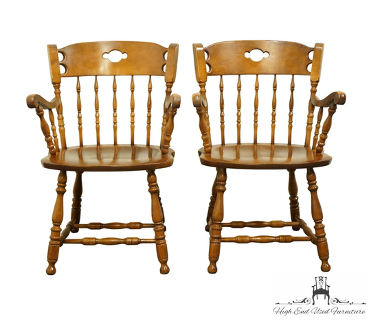 Set Of 2 S. Bent Bros. Solid Hard Rock Maple Colonial Style Dining Arm Chairs