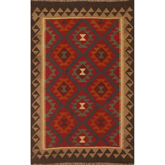 Multi-Color Reversible Kilim Area Rug Hand-woven Wool Carpet - 3'6" x 5'4"