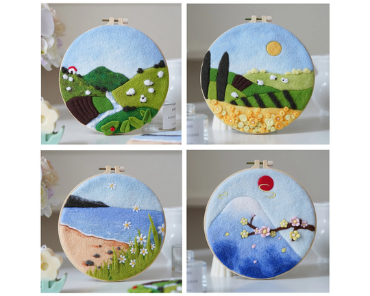 2D Needle Felting Picture Kit Seasonal Scenery Mother's Day Gift With Everything To Make, Easy For Beginner, - 20cm 8 Inch