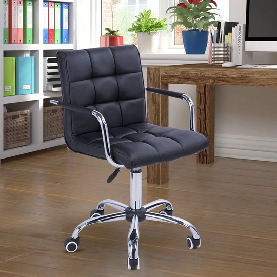 HOMCOM Modern Computer Desk Office Chair with Upholstered PU Leather, Adjustable Heights, Swivel 360 Wheels, Black