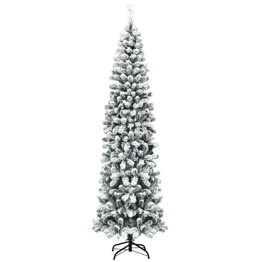 Costway 7.5Ft Unlit Hinged Snow Flocked Artificial Pencil Christmas - 7.5 FT