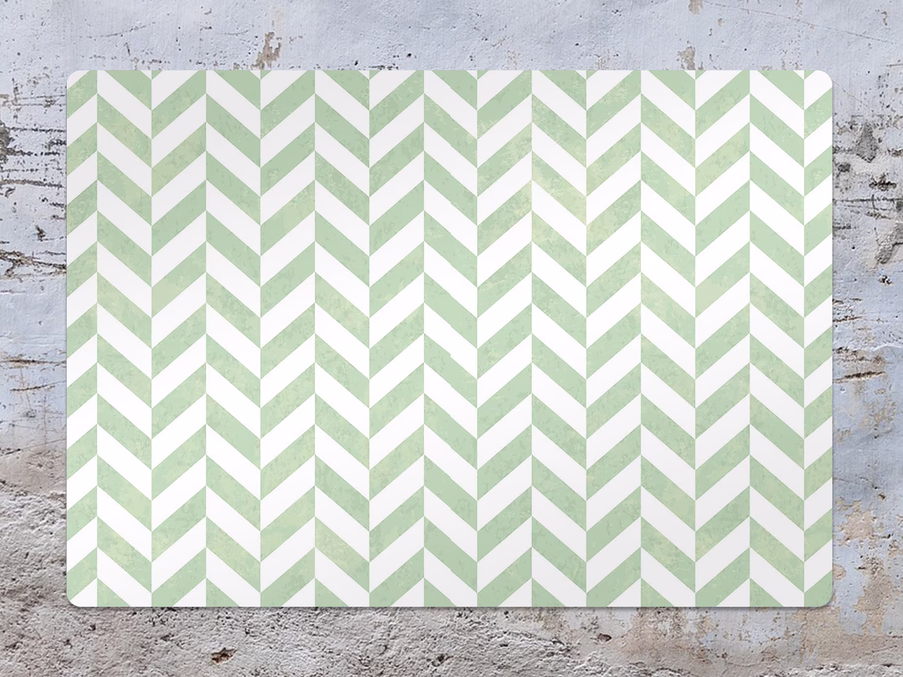 Green Herringbone Chair Mat, Protective White Splat Abstract Vinyl Floor Decorative Gift Idea
