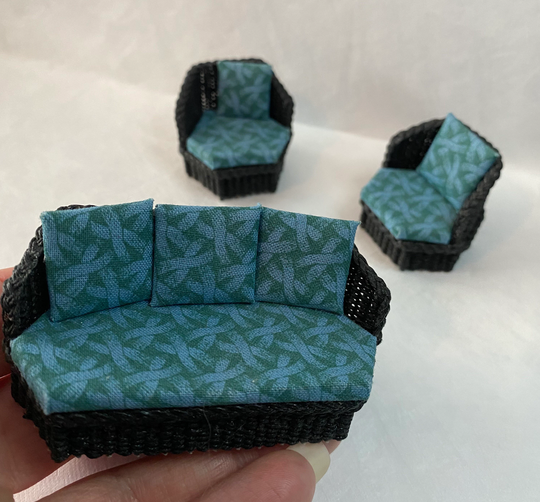 1/2" Scale Miniature Wicker Sofa & Two Chairs Set By Jillen Briggs