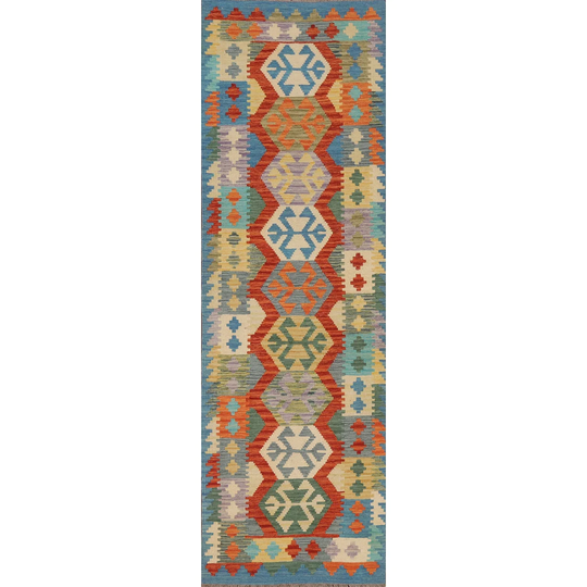 Colorful Kilim Oriental Runner Rug Flat-weave Wool Carpet - 2'9" x 9'6"