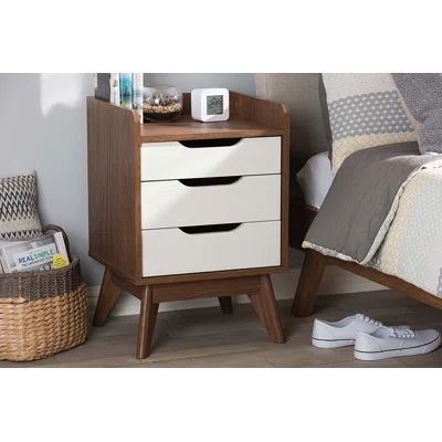 Chayah White And Walnut Wood 3-Drawer Storage Nightstand