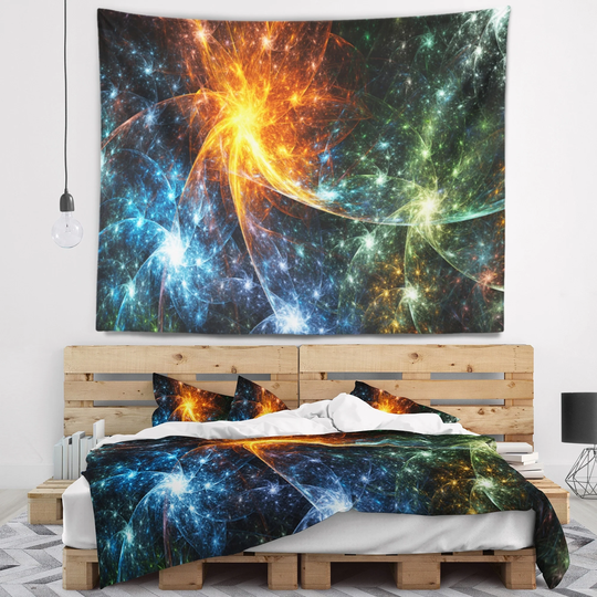 Designart 'Colorful Fireworks with Stars' Abstract Wall Tapestry