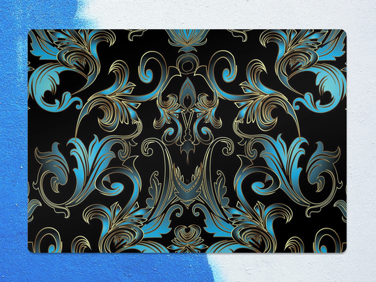 Baroque Floral Chair Mat, Blue Splat Black Vinyl Floor Victorian Protective Pvc Office Room Rug, Kids Decor