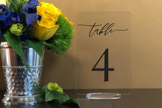 Custom Color - 4x6 Table Numbers With Stand, Clear Acrylic Wedding Table Number, Wedding Décor, Plexiglass Number