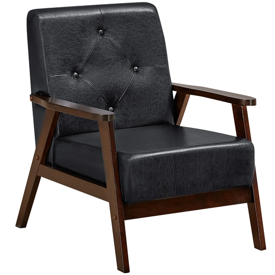 Costway Classic Accent Chair PU Leather Armchair w/Rubber Wood Legs & - 26'' x 32'' x 32''