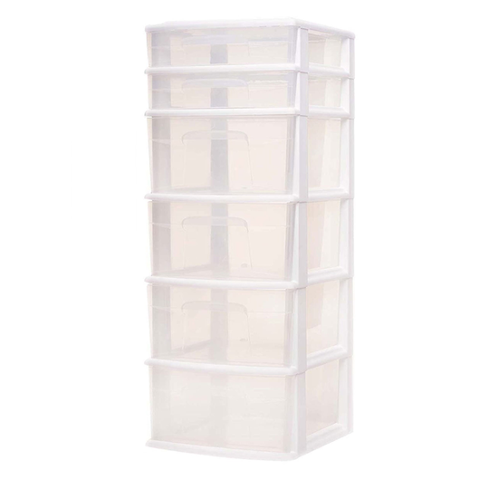 Homz Plastic 6 Clear Drawer Medium Home Storage Container Tower, Black Frame - 7