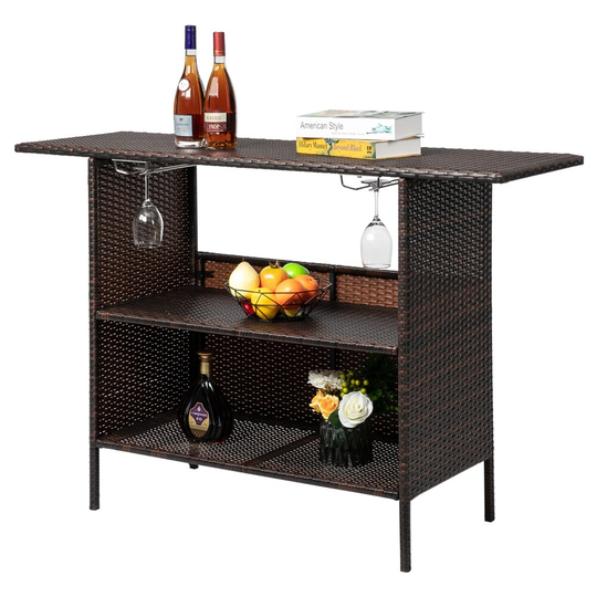 Modern Outdoor PE Rattan Bar Table in Brown Gradient
