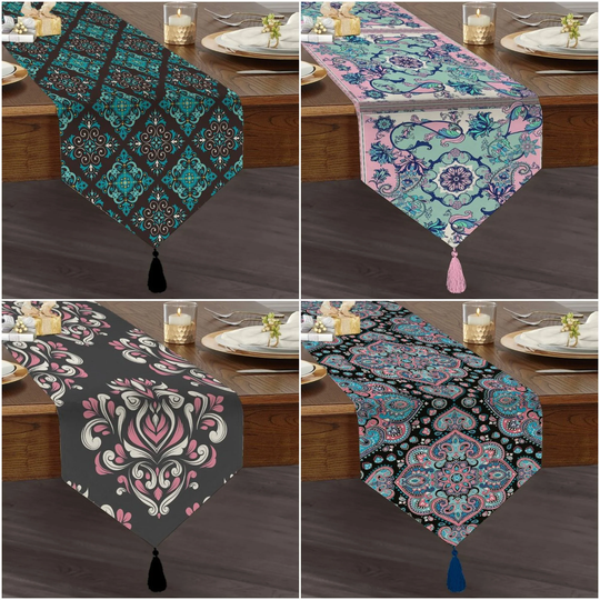 Decorative Table Runner|High Quality Triangle Dining Runner|Ethnic Pattern Runner|Bohemian Style Authentic Tasseled Runner