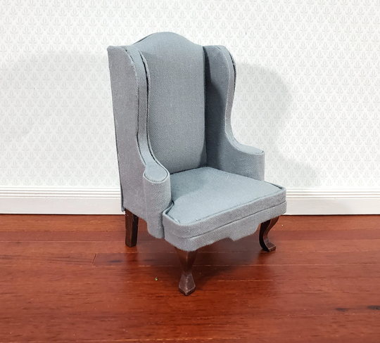 Dollhouse Arm Chair Wing Back Gray Fabric 112 Scale Miniature Furniture