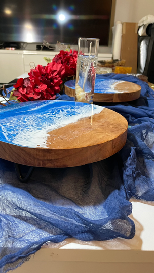 Wood Resin, Wooden Ocean Serving Table Decor, Pedestal Tray, Stand, Home Table, Christmas Gift