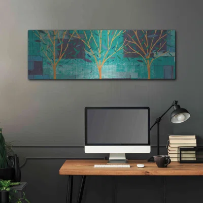 Red Barrel Studio® ''Watercolor Forest III Peacock'' By Veronique Charron, Metal Wall Art, 48"X16"