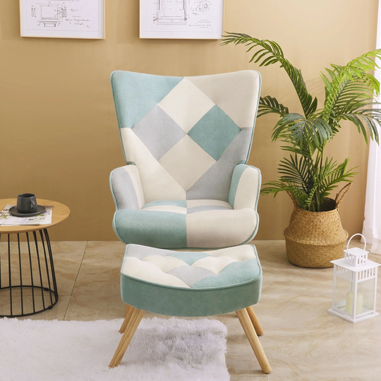 Fabric Accent Chair with Ottoman Set