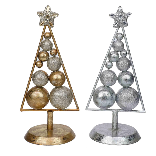 Retro Christmas Tree Duo Table Decor - Silver & Gold Top Decoration Creative Decor- Farmhouse