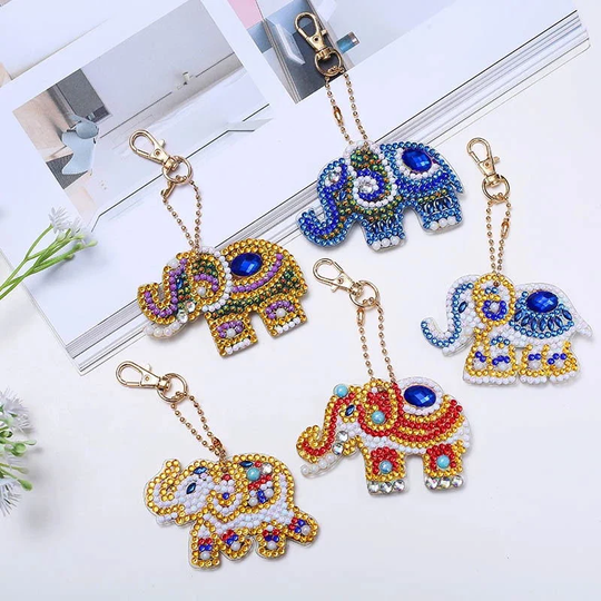 5Pcs/Set Elephant Diamond Painting Keychain Kit, Embroidery Kit For Kids & Adults, Diy Craft Kits