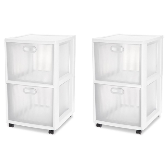 Sterilite Ultra 2 Drawer Plastic Rolling Storage Container Wheeled Cart (2 Pack) - 20