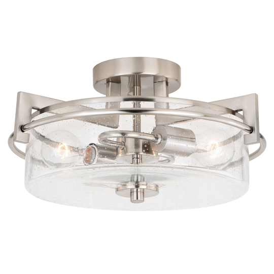 Addison 15-in W Satin Nickel Semi Flush Mount Ceiling Light Clear Glass - 15-in W x 8-in H x 15-in D