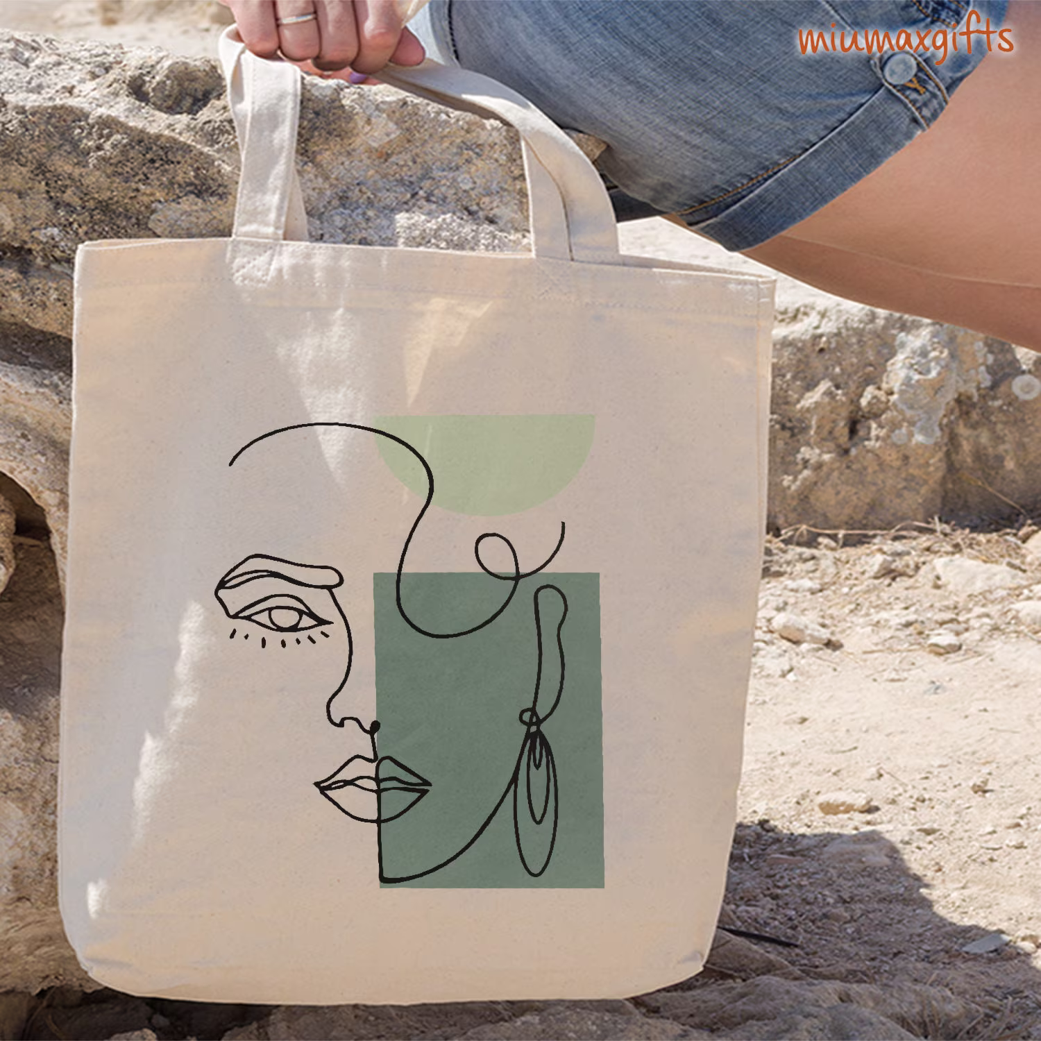 Sage Face Line Art, Abstract Art Tote Bag, Style 90S Basic Y2K Aesthetic Bag, Minimalist Bag