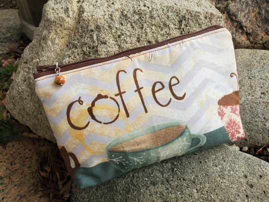Coffee Makeup Bag, Cosmetic Coffee Pencil Pouch, Fabric Zipper Bag, Handmade Purse Organizer, Gift, Mug Bag