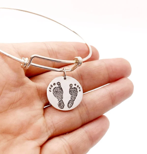 Birthstone Bracelets/Custom Fingerprint Bracelets/Fashion Charm Bangle/Baby's Footprint Bracelet/Sentimental Gift/Gift For Her