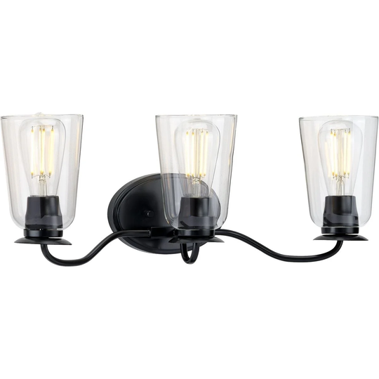 Durrell Collection 3-Light Matte Black Clear Glass Coastal Bath Vanity Light