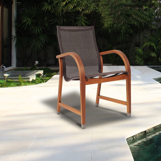 Amazonia 4-Piece Brown Wood Stationary Conversation Chairs with Slat Seat