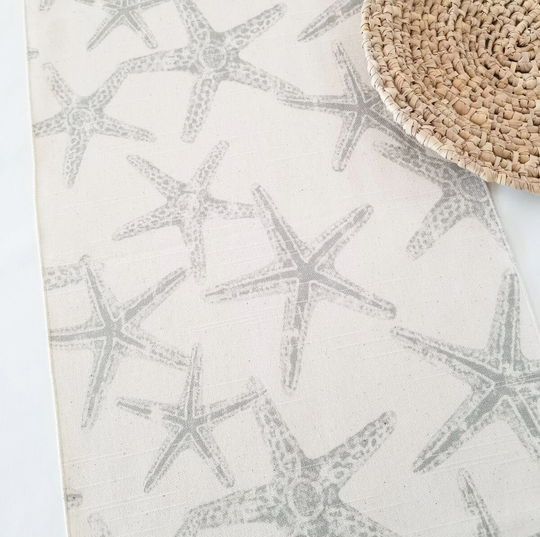 starfish Print Cotton Table Runner, USA Made Beach Decor