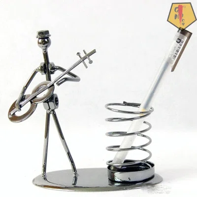 Music Musician Theme Iron Man Art Metal Creative Personality Pen Pencil Container Holder Pencil Cup Pot Case Secretary Students Desktop Home Office De
