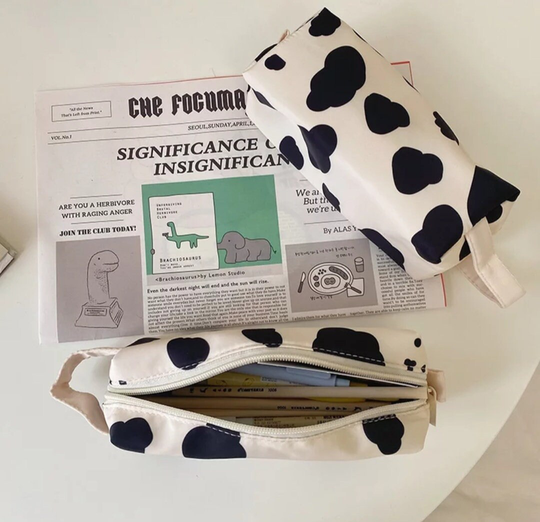 Cute Milk Cow Print Pencil Case, Storage Bag, Student Stationery Holder, Pouch, Pen School, Office Party Favors