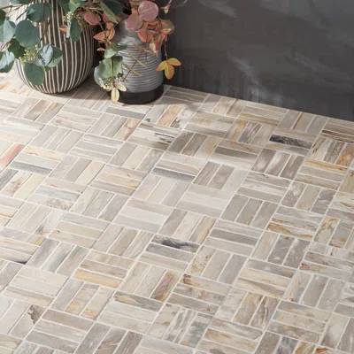 Dixiewood Basketweave Brown 12" x 12" Petrified Wood Floor and Wall Mosaic Tile (0.96 Sq. Ft. Each)