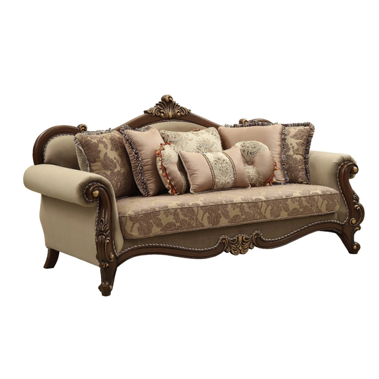 Traditional Style Wooden Sofa with 8 Pillows, Brown