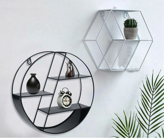 Uk - Unique Floating Shelves Metal Wall Shelf Hanging Decorative Circle & Hexagon Shape 3 Colors Office Storage Display Rack Art