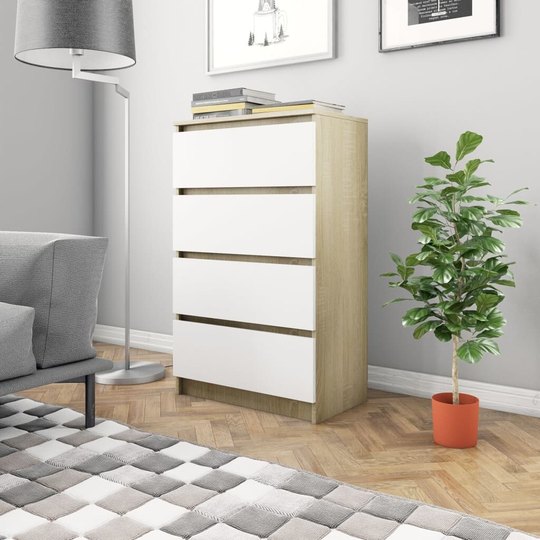 Sideboard White and Sonoma Oak 23.6"x13.8"x38.8" Chipboard