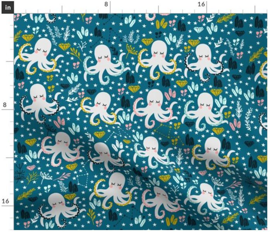 Cute Octopus Fabric By The Yard | Ocean Sea Nautical Seaweed Custom