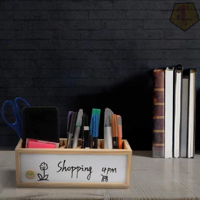 Pen Holder For Desk, Wooden Pencil Holder Desk Organizer With Blackboard And Whiteboard