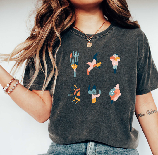 Comfort Colors Boho Shirt, Summer Tee, Colorful Cactus, Sun Comfy Oversized Ice Cream Shirt
